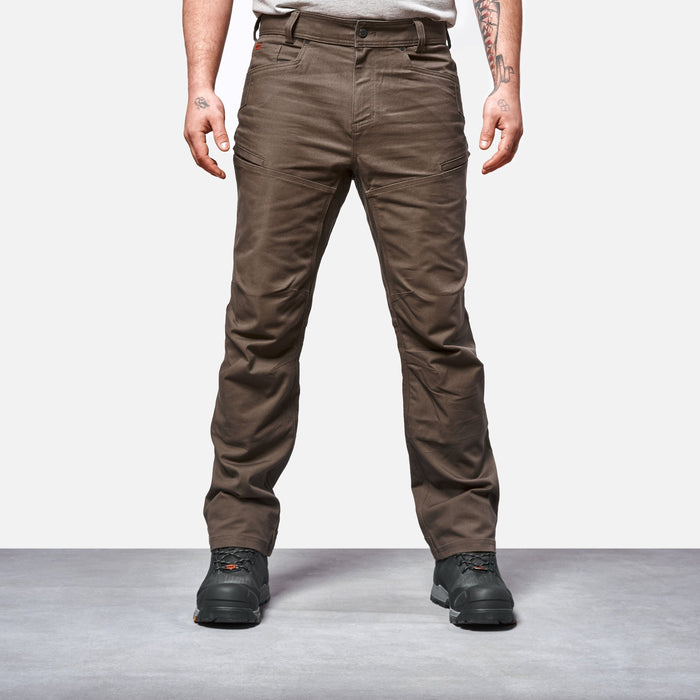 Front of BRUNT water resistant double knee cargo pants in brown