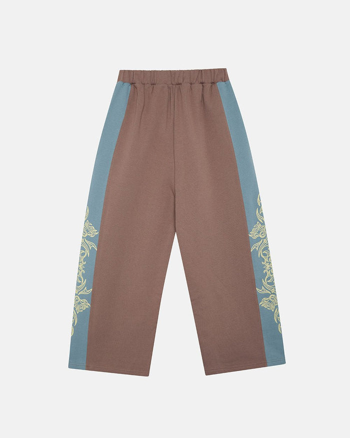 TRIBAL SWEATPANTS BROWN & BLUE - brown and blue tribal sweatpants, back view - Cold Culture