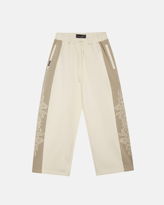 TRIBAL SWEATPANTS GREY & OFF WHITE - off white tribal sweatpants, front view - Cold Culture