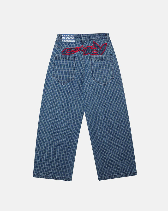 TRUCK DRIVER V2 PANTS BLUE - blue checked pants, back view - Cold Culture