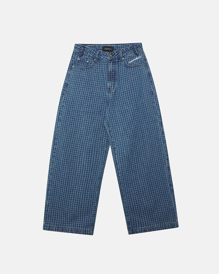 TRUCK DRIVER V2 PANTS BLUE - blue checked pants, front view - Cold Culture