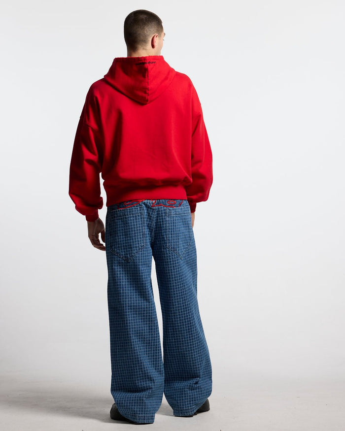 TRUCK DRIVER V2 PANTS BLUE - blue checked pants, back view on male model - Cold Culture #man