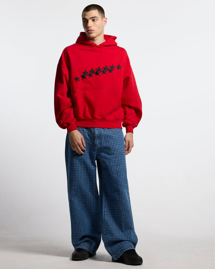 TRUCK DRIVER V2 PANTS BLUE - blue checked pants, front view on male model - Cold Culture #man