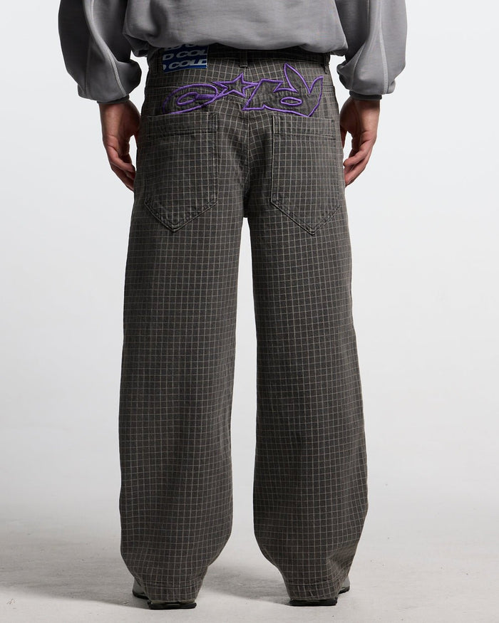 TRUCK DRIVER V2 PANTS GREY - grey checked pants, back view on male model - Cold Culture #man