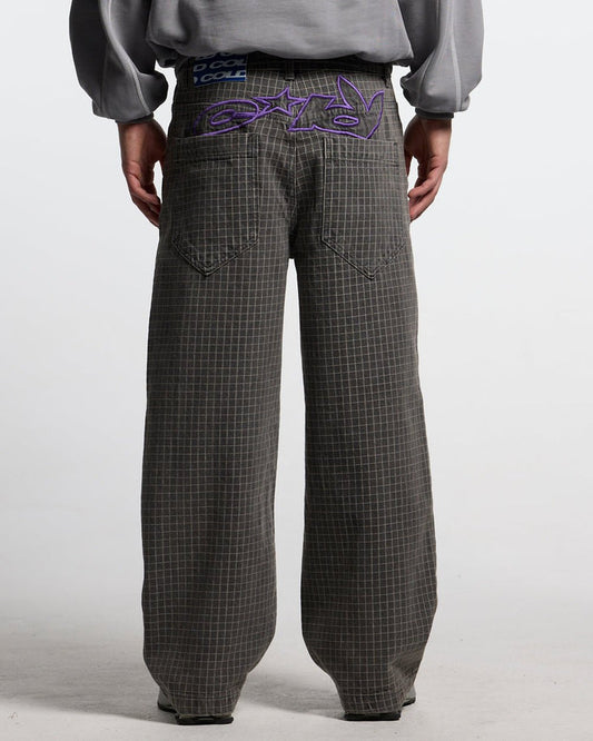 TRUCK DRIVER V2 PANTS GREY - grey checked pants, back view on male model - Cold Culture #man