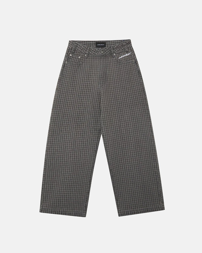 TRUCK DRIVER V2 PANTS GREY - grey checked pants, front view - Cold Culture