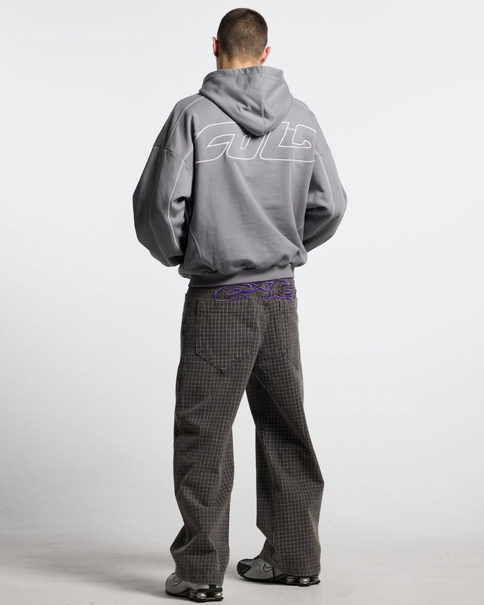 TRUCK DRIVER V2 PANTS GREY - grey checked pants, back view on male model - Cold Culture #man