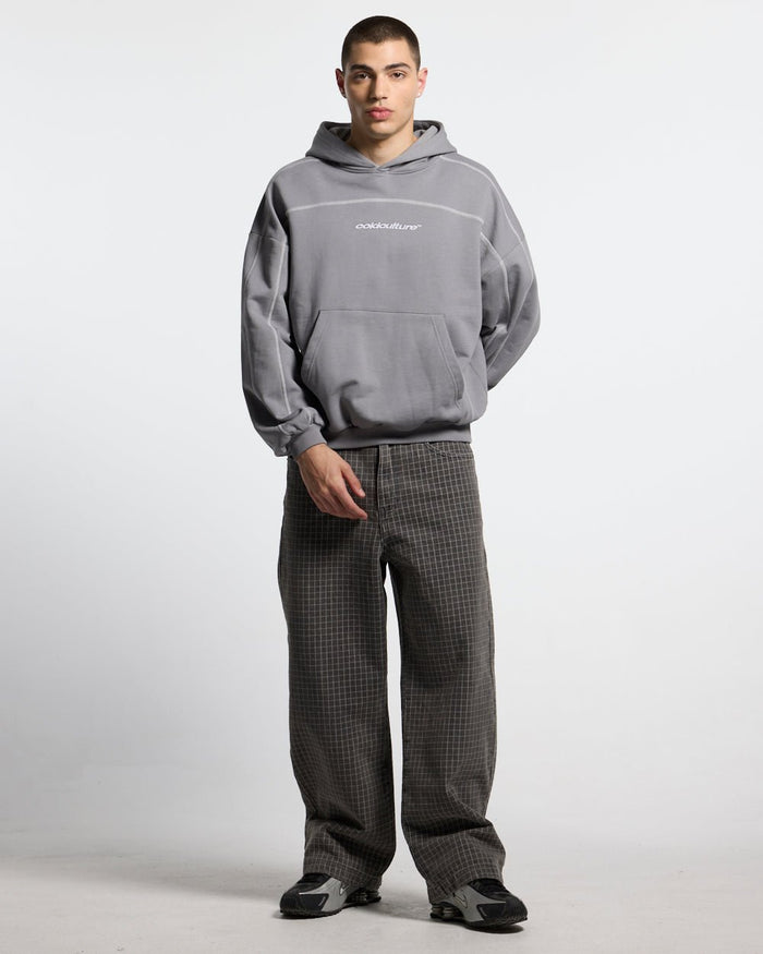 TRUCK DRIVER V2 PANTS GREY - grey checked pants, front view on male model - Cold Culture #man