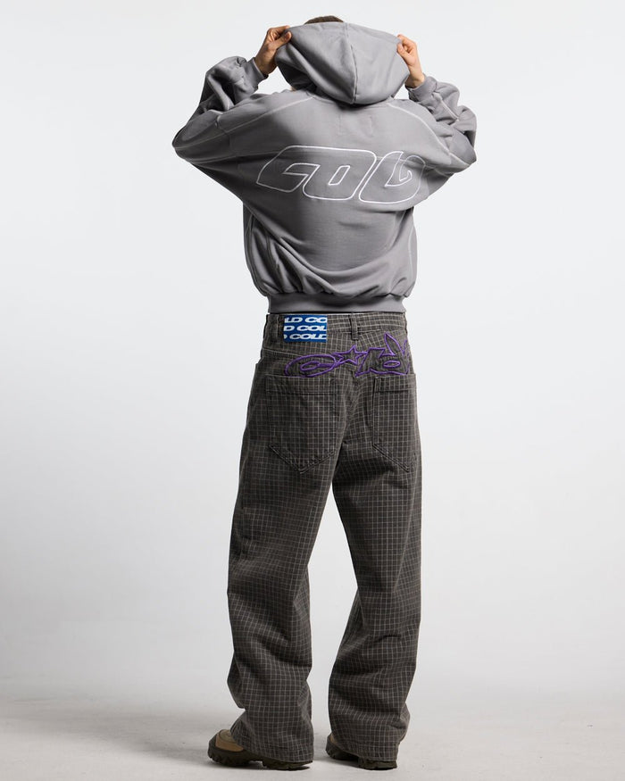 TRUCK DRIVER V2 PANTS GREY - grey checked pants, back view on male model - Cold Culture #woman