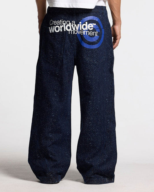 TWISTED JEANS V3 BLACK - dark navy baggy jeans, back view on male model - Cold Culture #man