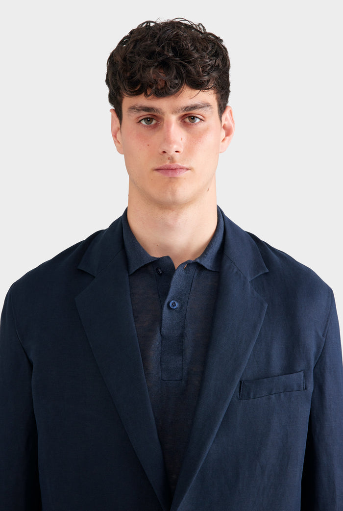 Unstructured Silk Linen Blazer - Navy