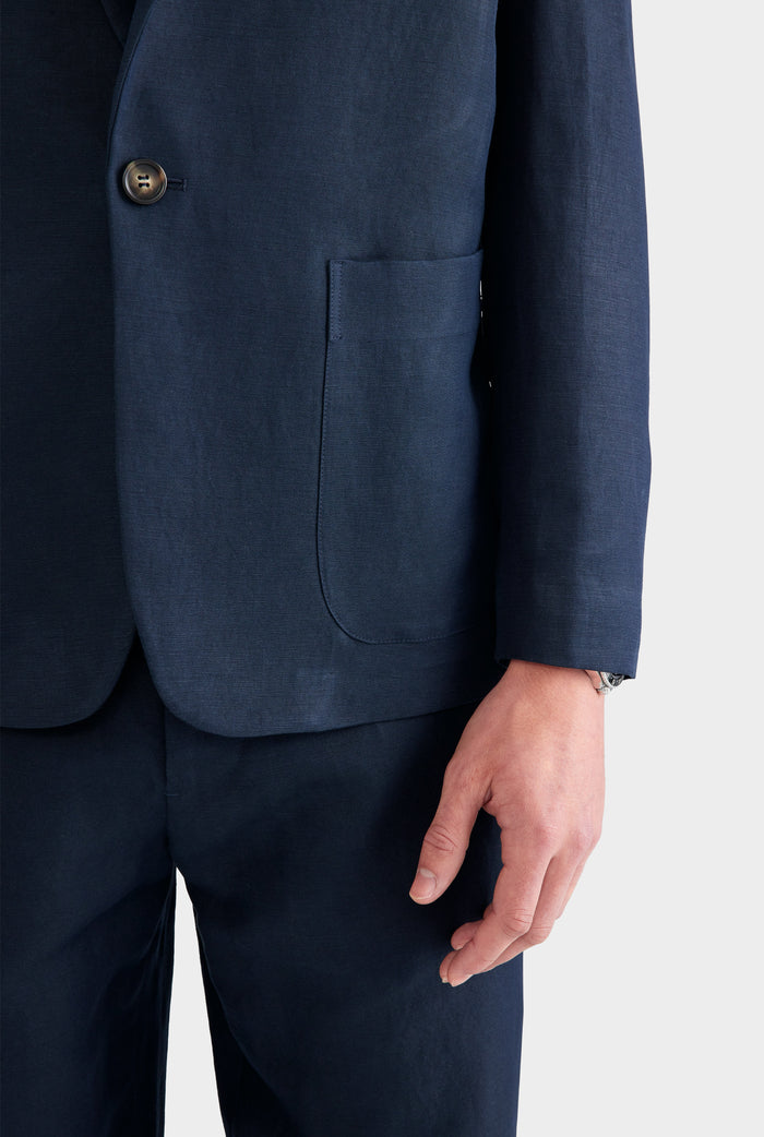 Unstructured Silk Linen Blazer - Navy