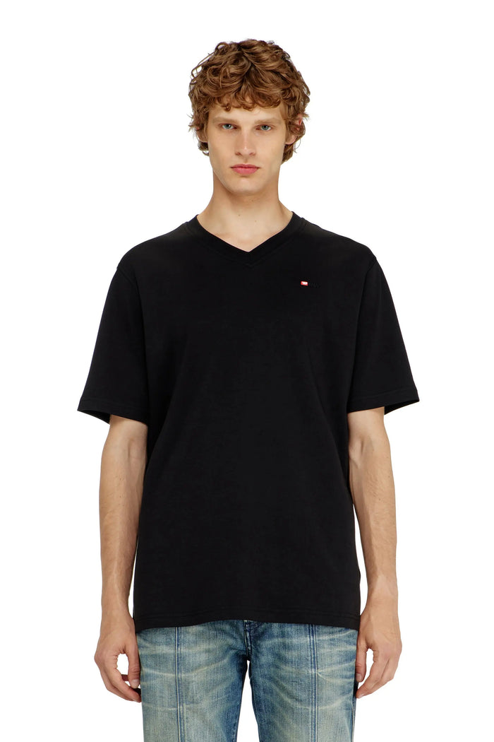 V-neck T-shirt with micro logo embroidery