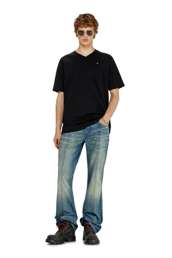 V-neck T-shirt with micro logo embroidery