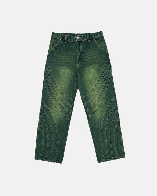 V1 MAZE PANTS GREEN DENIM - green washed denim pants, front view - Cold Culture