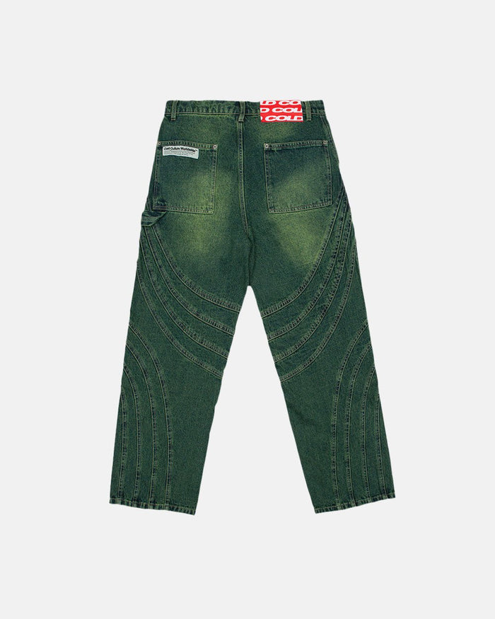 V1 MAZE PANTS GREEN DENIM - green washed denim pants, back view - Cold Culture