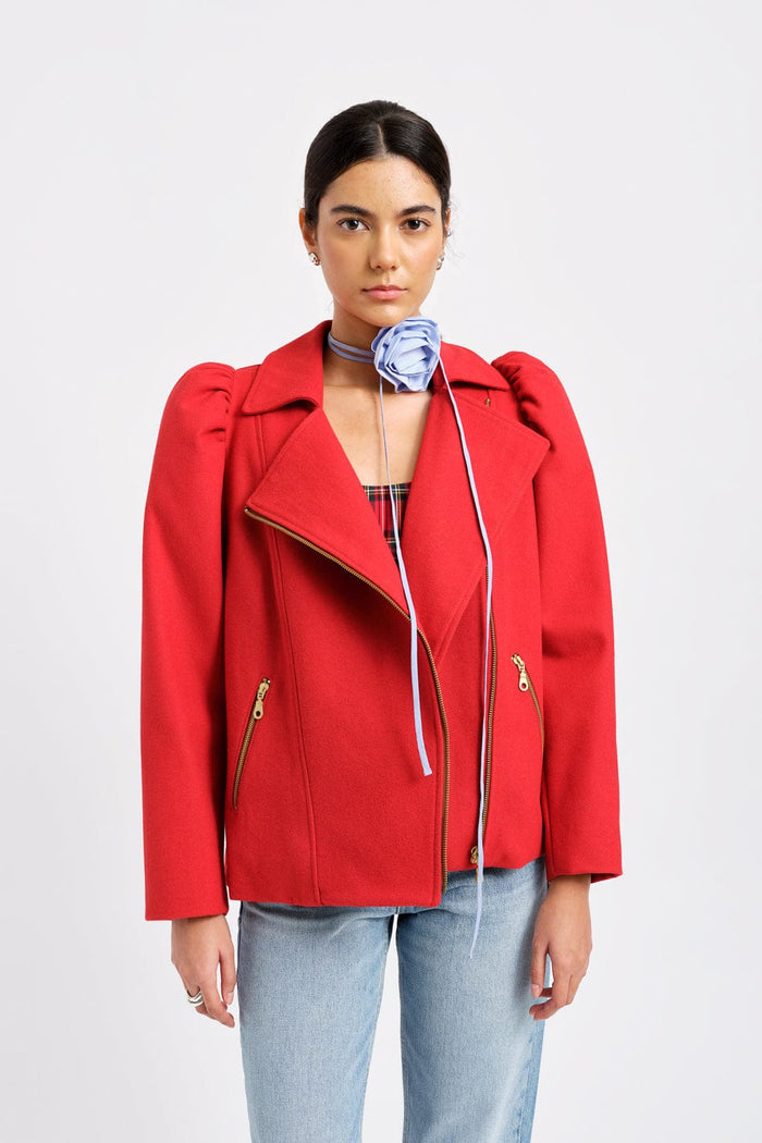 Eliza Faulkner Designs Inc. Jackets Valentine Moto Coat Wool Blend Red
