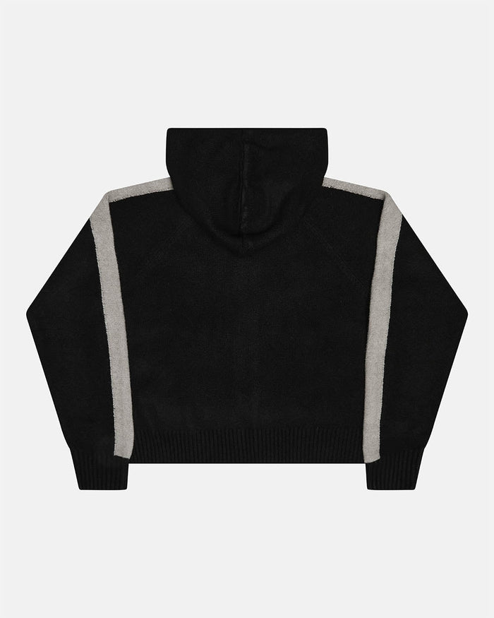 VIBRANT TEDDY KNIT BLACK - black zip-up knit sweater, back view - Cold Culture