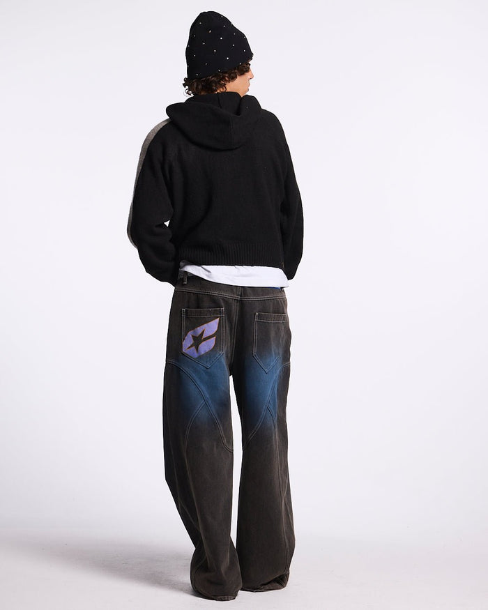 VIBRANT TEDDY KNIT BLACK - black zip-up knit sweater, back view on male model - Cold Culture #man
