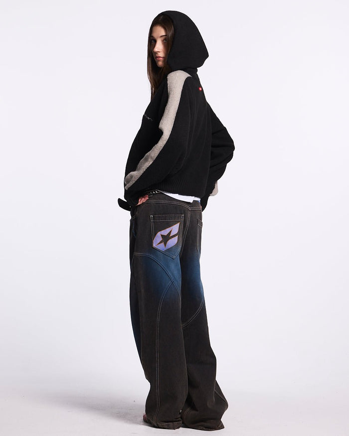 VIBRANT TEDDY KNIT BLACK - black zip-up knit sweater, side view - Cold Culture #woman