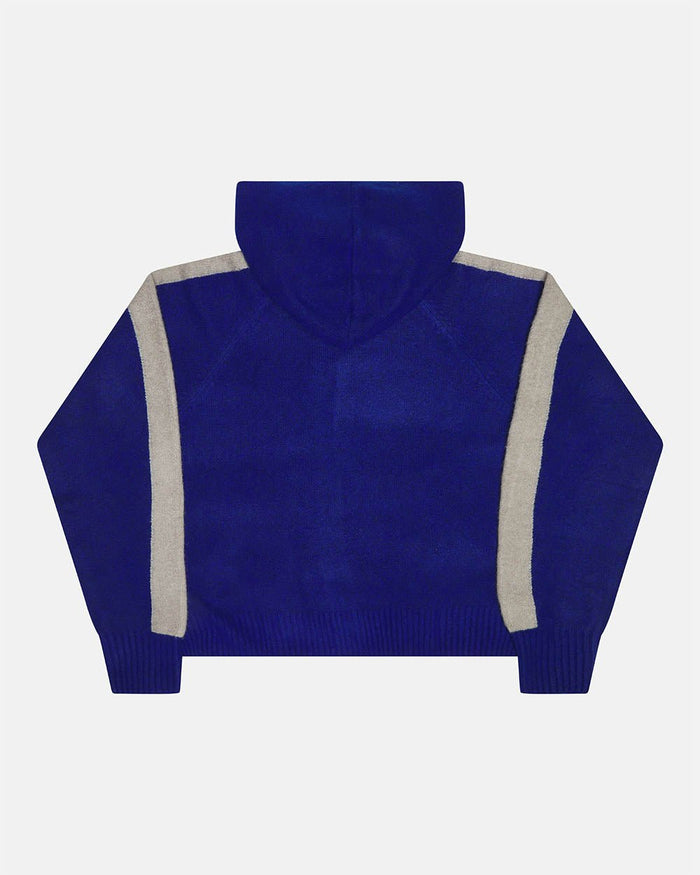 VIBRANT TEDDY KNIT BLUE - royal blue zip-up knit sweater, back view - Cold Culture