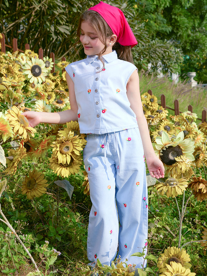VITAMINS EMBROIDERED FLOWER DENIM MATCHING BOTTOM
