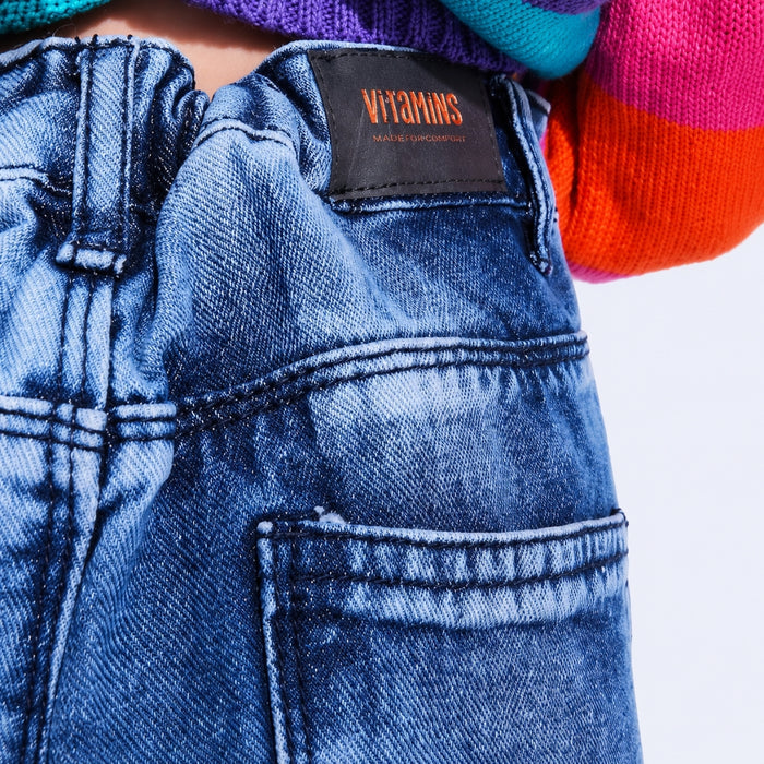 VITAMINS WIDE LEG CUT N SEW WITH RAW AGE DENIM PANTS