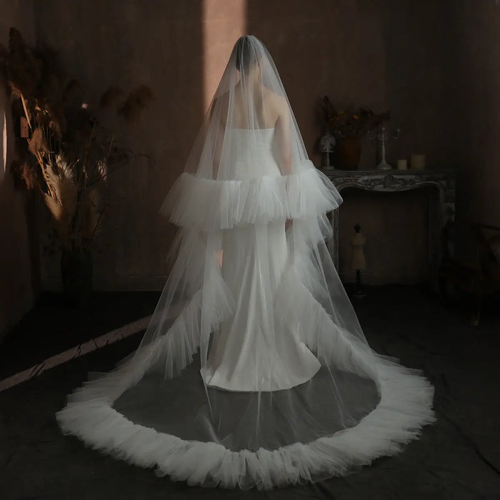 Statement Bold Floral Lace Mantilla Wedding Veil Elegant Scalloped Edge 70.86 Inches Cathedral Bridal Veil BV004（副本） SHEER FAIRY