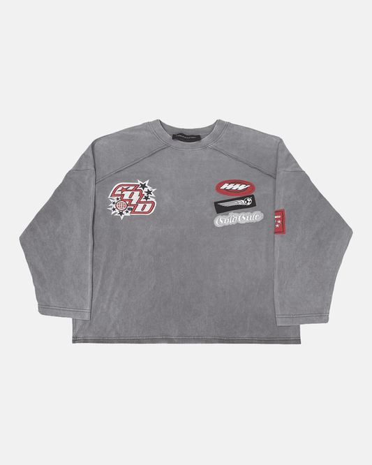 WALKER LONGSLEEVE LIGHT GREY - washed grey longsleeve tee, front view - Cold Culture