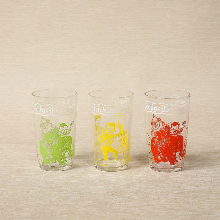 Welch's Howdy Doody themed jelly glasses c. 1953 featuring Clarabell the clown