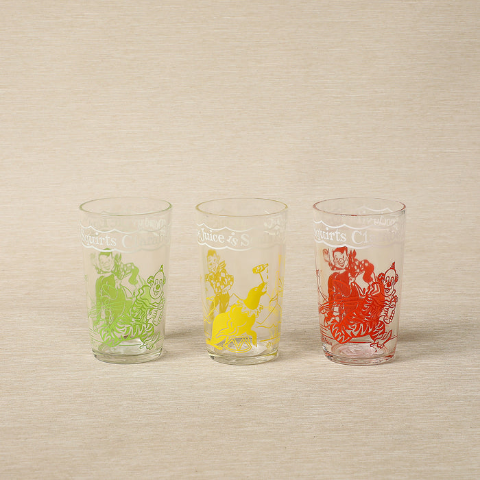 Welch's Howdy Doody themed jelly glasses c. 1953 featuring Clarabell the clown