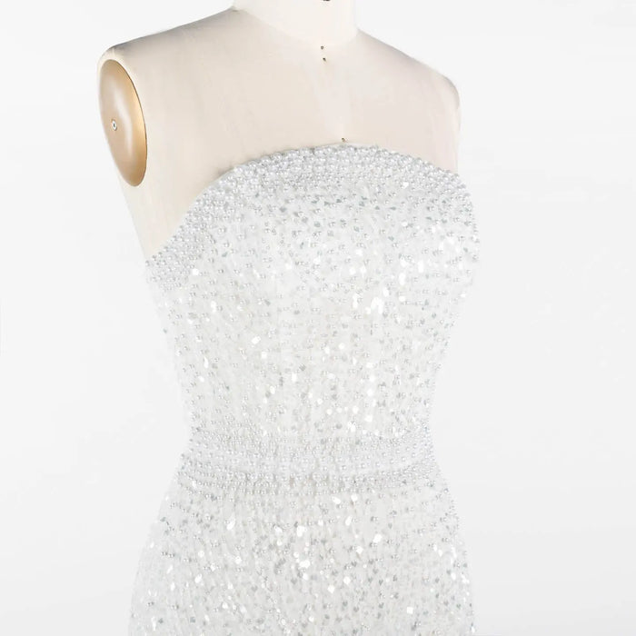 White Beading Strapless Evening Dress Pearl Beaded Mermaid Prom Dress ST014 Sheer Fairy