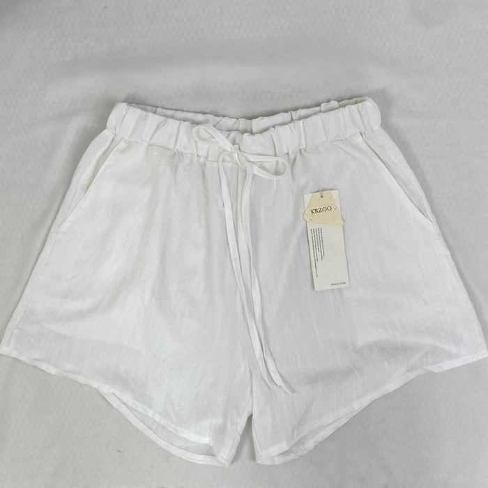 White linen shirt and silk linen shorts set
