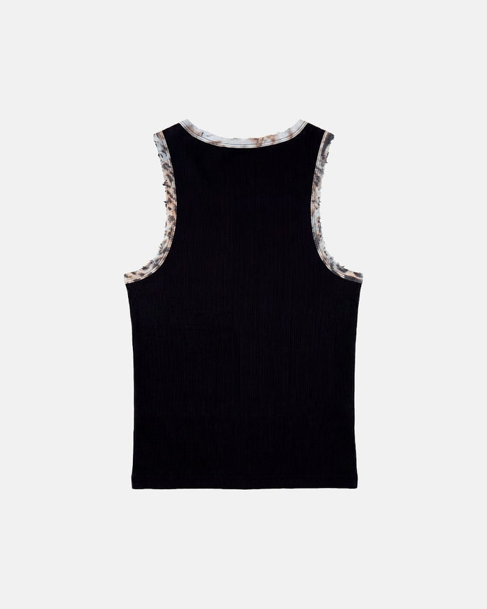 WILD TANK TOP BLACK - black leopard trim tank top, back view - Cold Culture