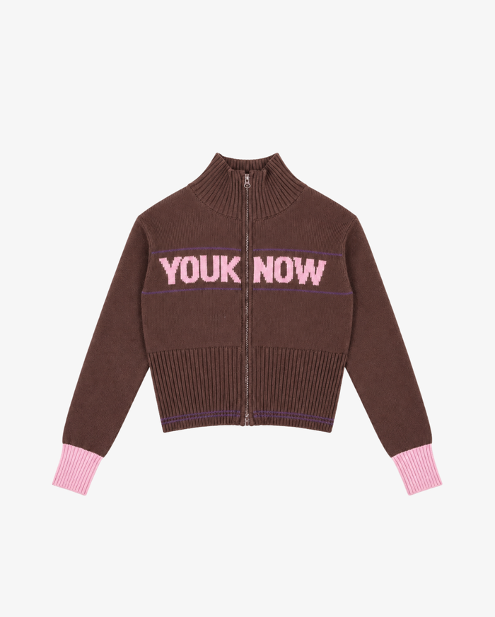 Women's Fitted Knit Zip Up | Brown
