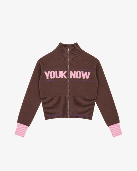 Women's Fitted Knit Zip Up | Brown