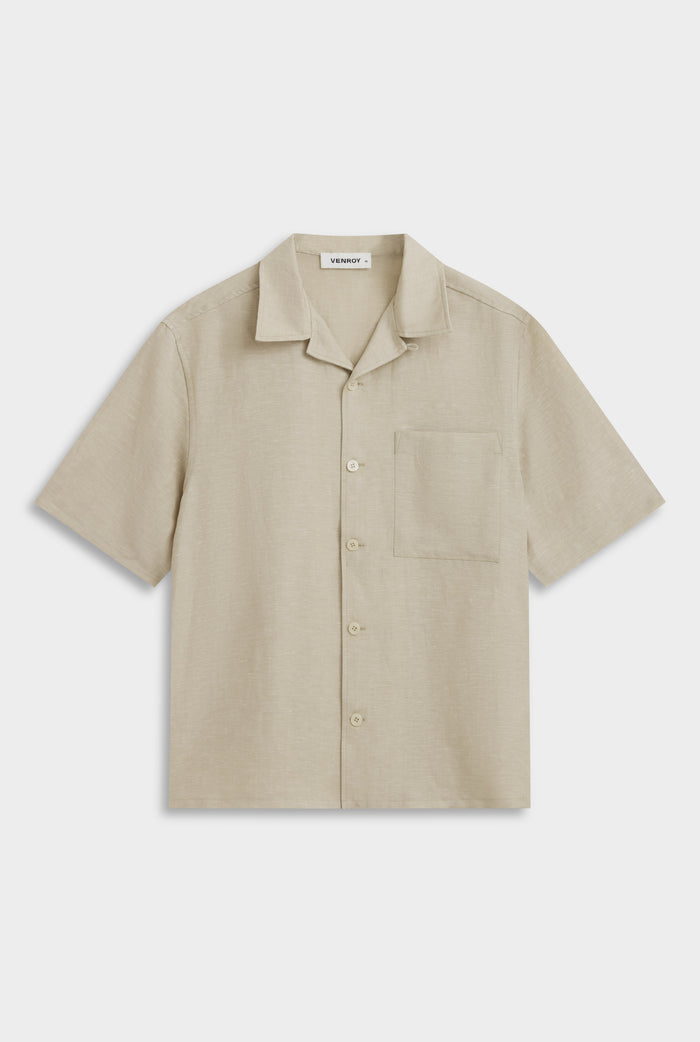 Wool Linen Camp Collar Shirt - Stone