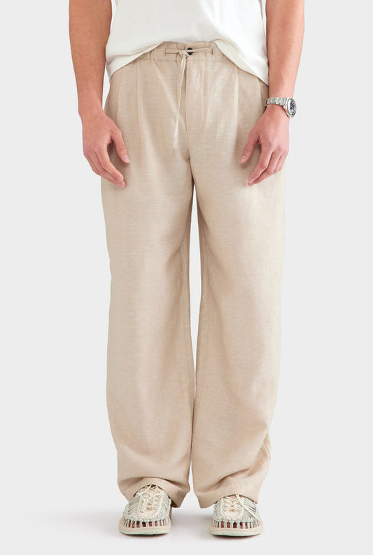 Wool Linen Relaxed Pant - Stone