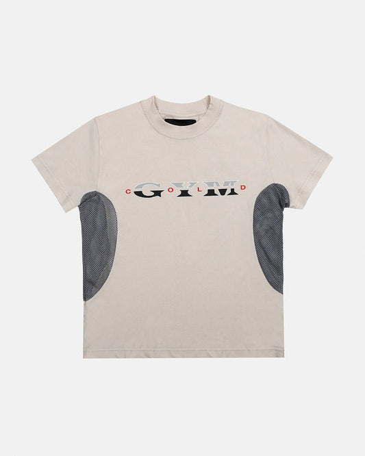 WORK HARD TEE WHITE - off-white mesh panel tee, front view - Cold Culture #woman