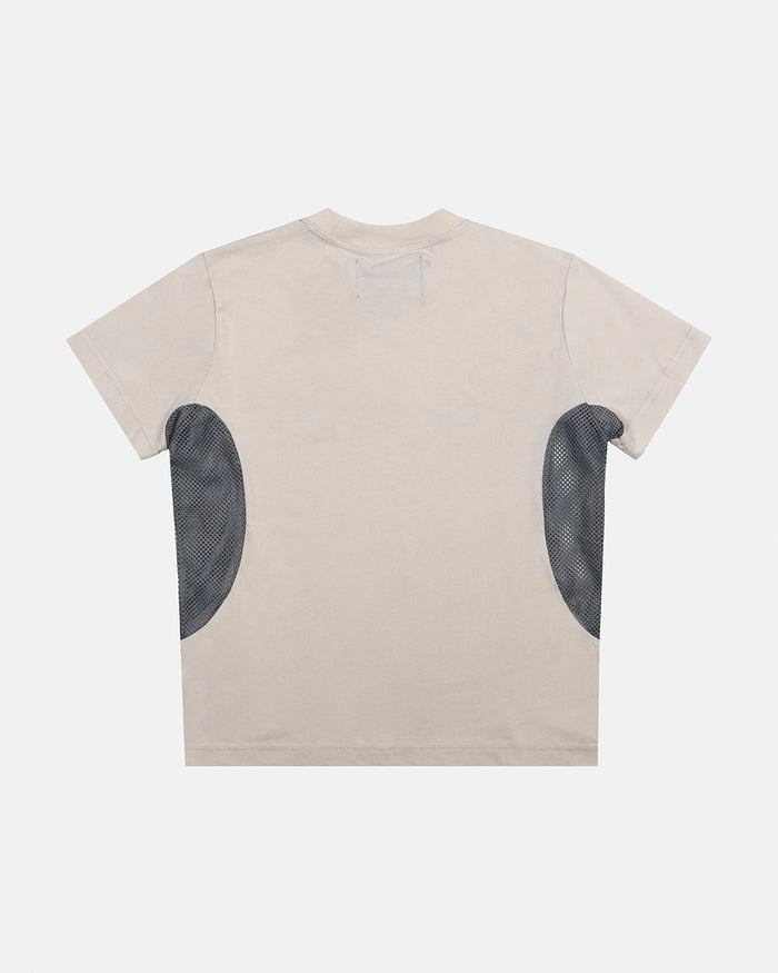 WORK HARD TEE WHITE - off-white mesh panel tee, back view - Cold Culture