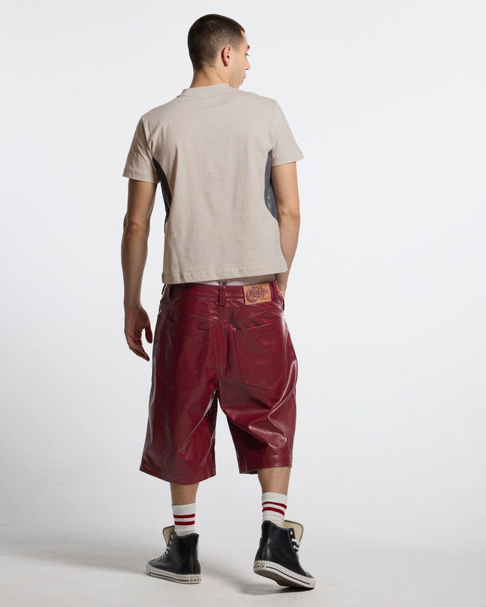 WORK HARD TEE WHITE - off-white mesh panel tee, back view on male model - Cold Culture #man