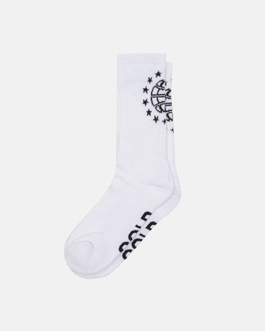 WORLD STARS SOCKS WHITE - white crew socks, flat lay - Cold Culture