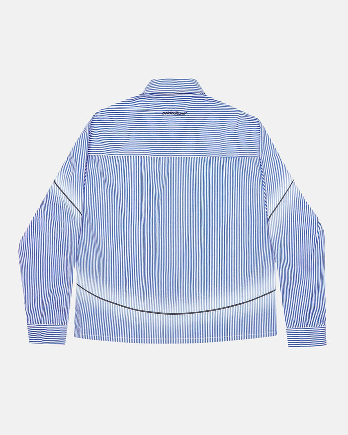 WORLDWIDE LONGSLEEVE SHIRT BLUE & WHITE - blue striped button-up shirt, back view - Cold Culture