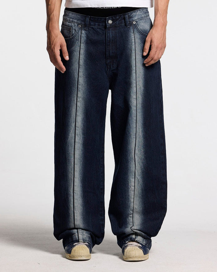 WORLDWIDE V2 PANTS DARK DENIM - dark denim baggy pants, front view on male model - Cold Culture #man