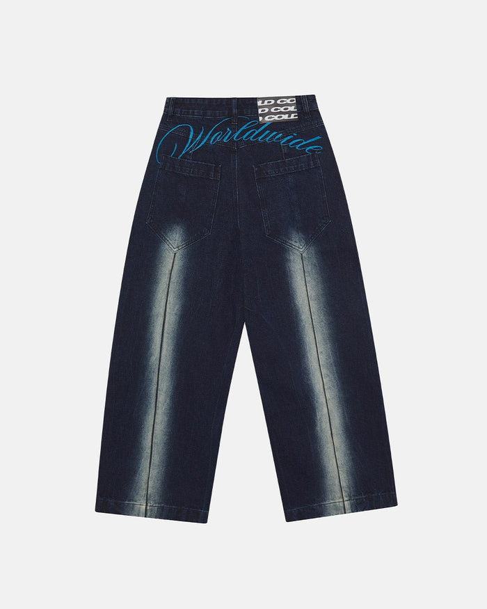 WORLDWIDE V2 PANTS DARK DENIM - dark denim baggy pants, back view - Cold Culture