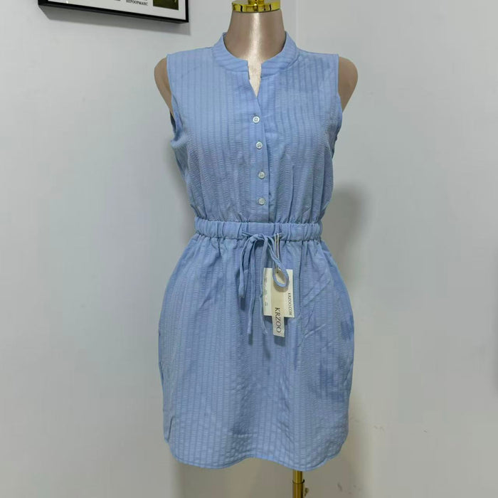 Woven Button-Front Waist-Tie Dress