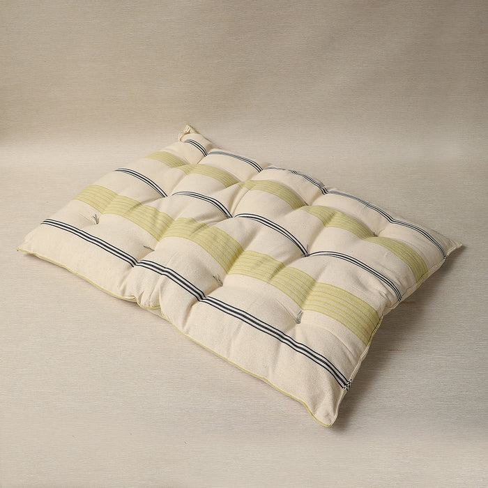 Yellow, Navy & Antique white stripe rectangular cushion