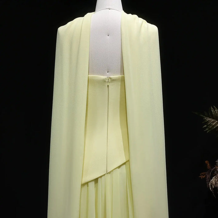 Yellow Strapless Chiffon Prom Dress Evening Gown with Scarf SH059 Sheer Fairy